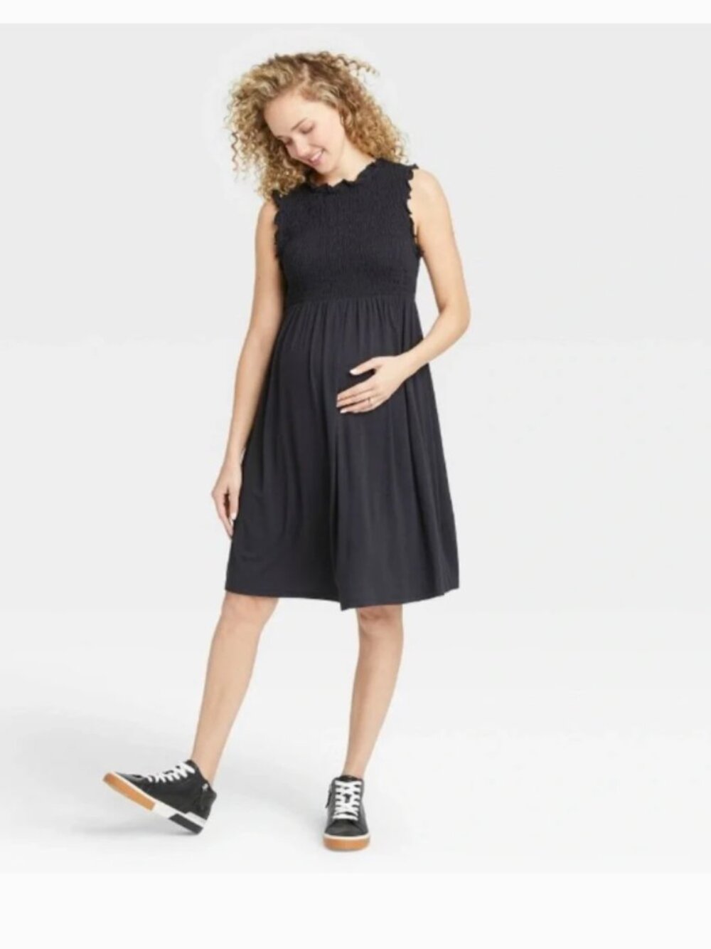 The Nines by Hatch Black Sleeveless Smocked Jersey Maternity Dress Size S